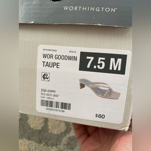 Worthington dress sandal heels, taupe, JC Penny, 7 1/2 7.5 women’s medium shoes